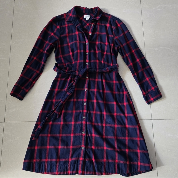 J. Crew Navy and Red Plaid Long Sleeve Dress - Picture 3 of 11